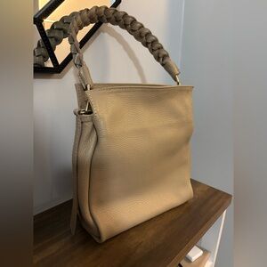 Genuine leather beige shoulder bag crossbody purse braided strap